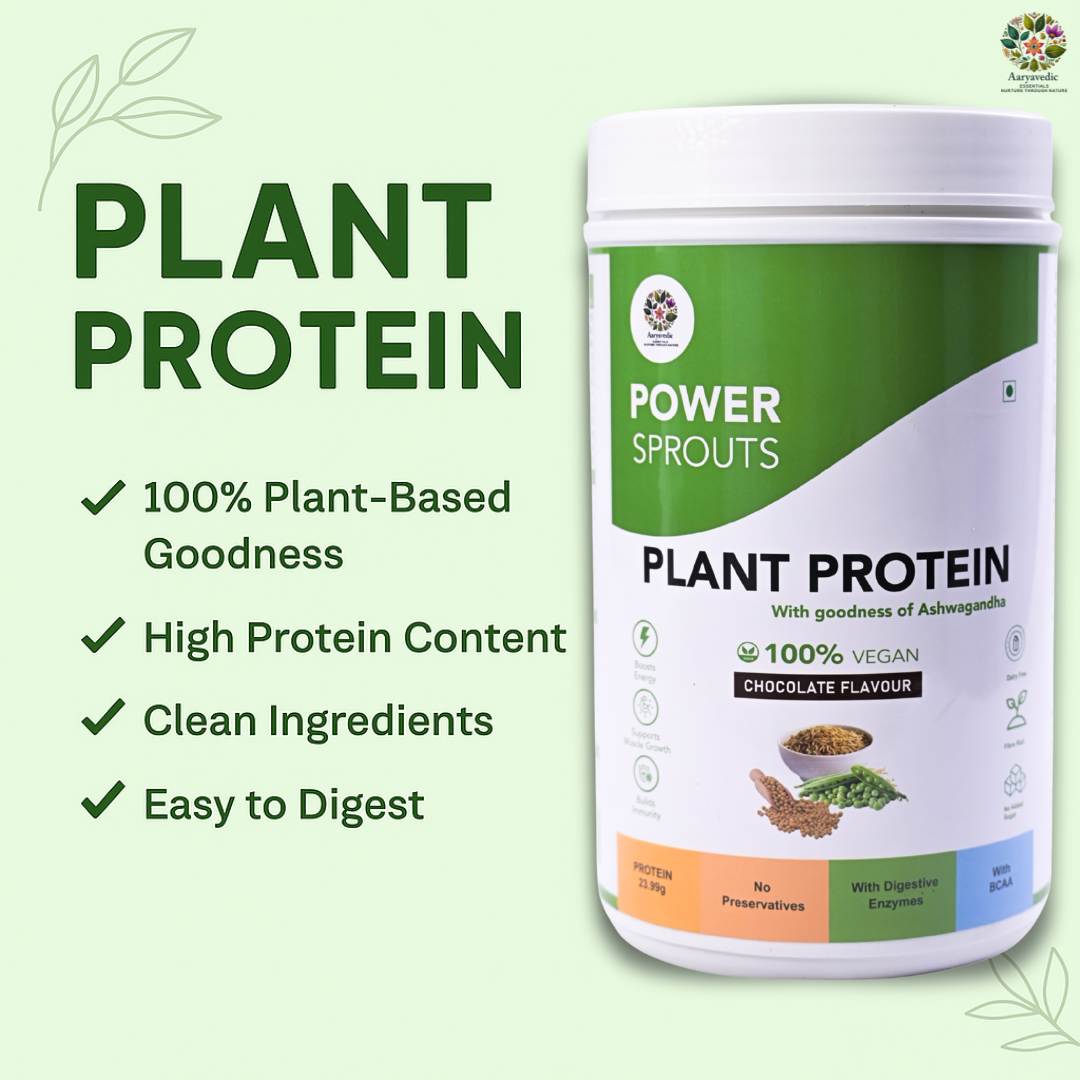 POWER SPROUTS -Plant Protein |  23.99 gm Protein, with BCAA | Digestive enzymes  for Faster Absorption & Better Digestion I 500 gm