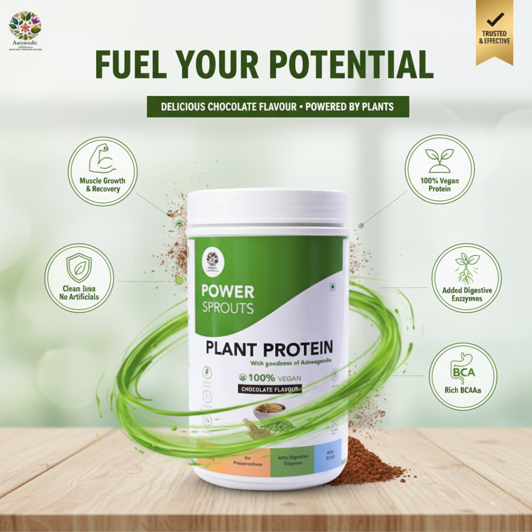 POWER SPROUTS -Plant Protein |  23.99 gm Protein, with BCAA | Digestive enzymes  for Faster Absorption & Better Digestion I 500 gm