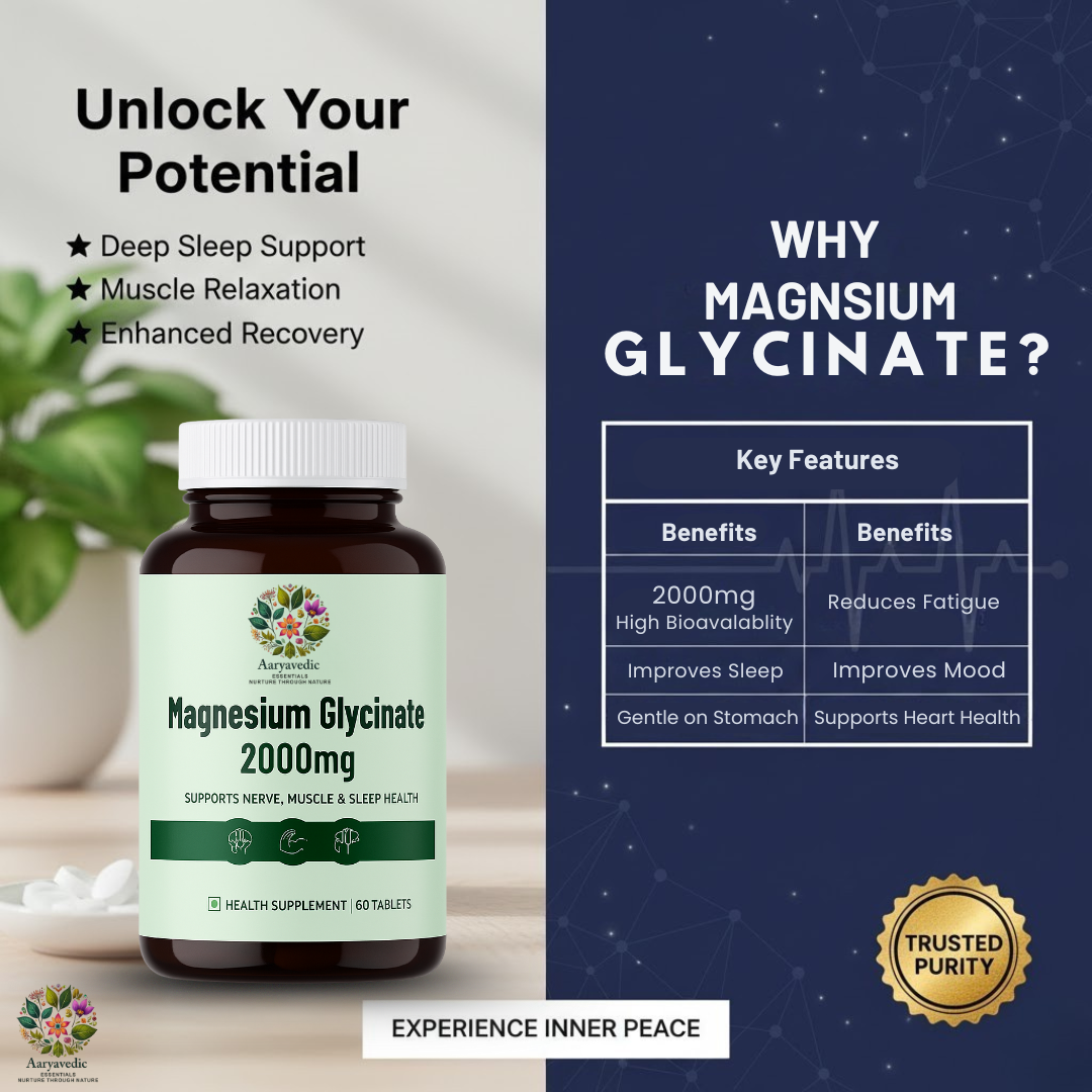 Magnesium Gycinate  2000 mg | 440mg Elemental Magnesium with Vitamin B6 & Zinc | 60 Veg Tablets