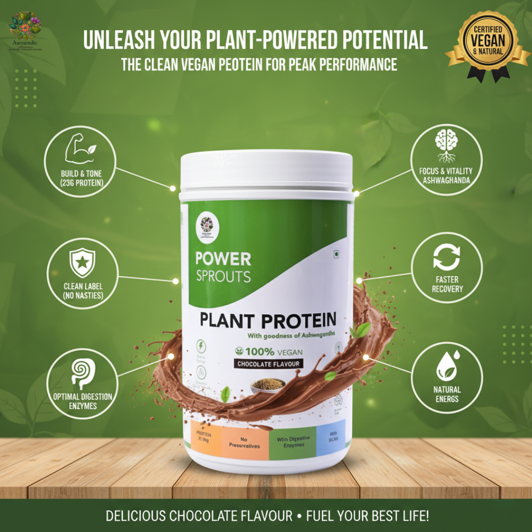POWER SPROUTS -Plant Protein |  23.99 gm Protein, with BCAA | Digestive enzymes  for Faster Absorption & Better Digestion I 500 gm