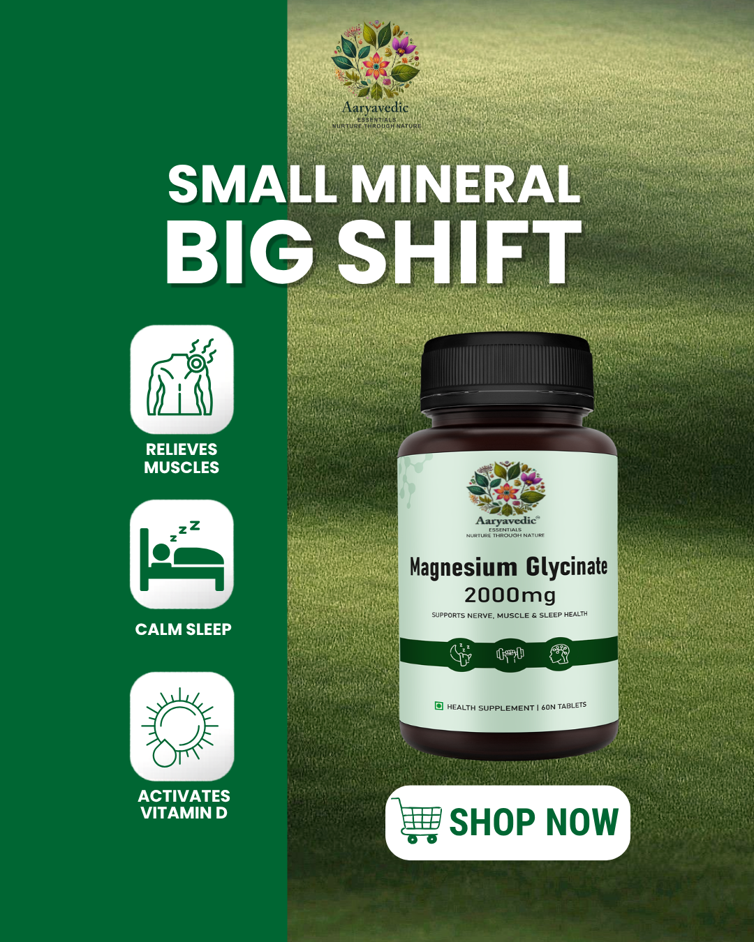 Magnesium Gycinate  2000 mg | 440mg Elemental Magnesium with Vitamin B6 & Zinc | 60 Veg Tablets
