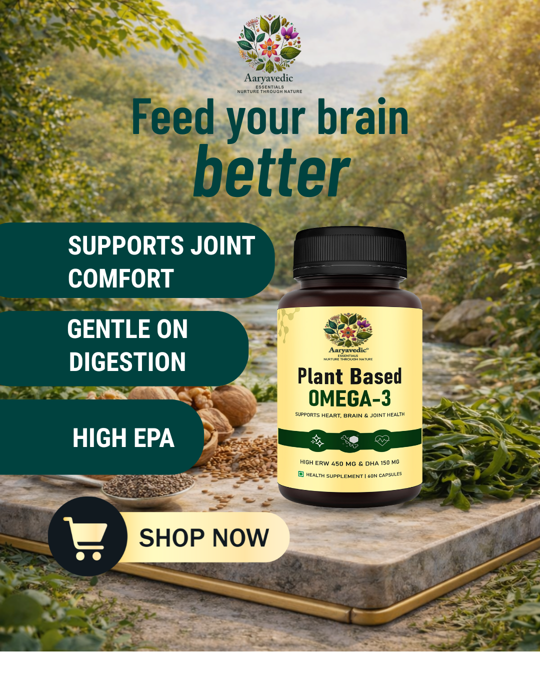 Plant Based OMEGA-3 | Gelatin Free, No Burps, No Fish Oil, Pure Algal - 60 Veg Capsules