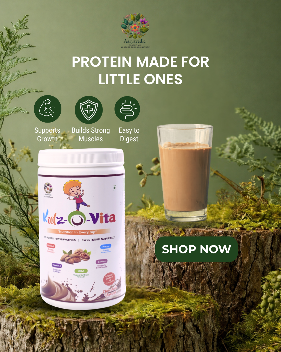 Kidz O Vita Nutrimix Powder I 23 Vitamins & Minerals with Algal DHA & Ashwaghandha KSM 66 | Naturally Sweetened | Chocolate Flavour I 300 gm