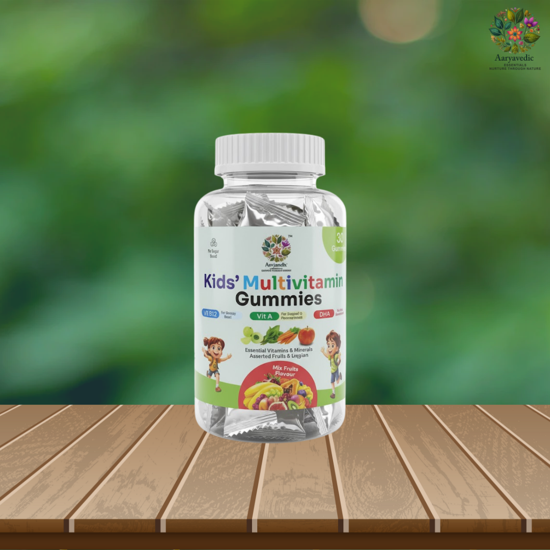 Aaryavedic Essentials Kids Multivitamins Gummies | With 12+ Vitamins & Minerals | Improves Immunity, Bone health, Antibody Production & Bone Health  | No Added Sugar | Mix Fruits Flavour | 30 Gummy Bears
